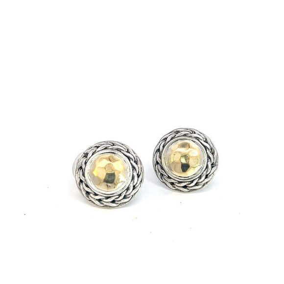 John Hardy Estate Post Palu Clip on Earrings Sterling Silver 22k Y Gold JH68 - Picture 1 of 8